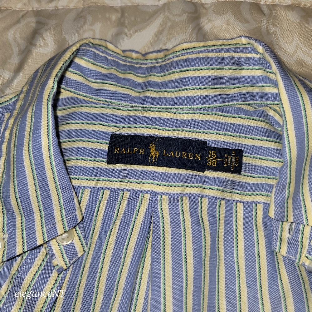 Ralph Lauren Men's Blue Striped Button Down Shirt  Sz: 15/38 - Picture 3 of 9